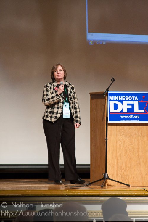 Representative Diane Loeffler addresses the SD59 convention afte